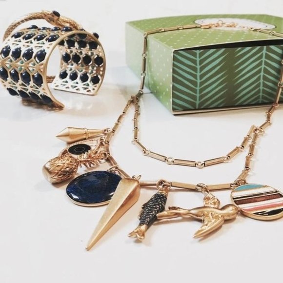 Stella & Dot |  Navy + Gold Treasures of the Sea Jett Charm Necklace - Picture 7 of 13